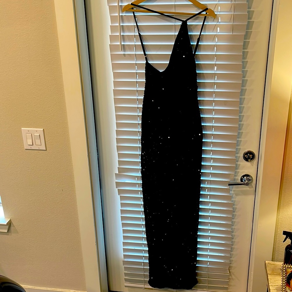 Black Fashion Nova Black Sequin Gown; never worn